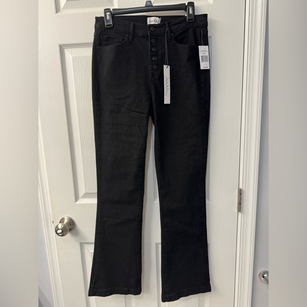 Nicole Miller 5 button high rise bootcut black jeans.